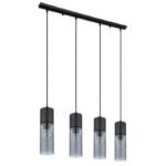 Suspensie metal negru mat, sticlă fumuriu, metal negru mat, cablu textil negru, LxLxA: 800x90x1560mm,excl. 4x E27 25W 230V - imagine 3