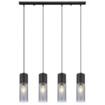 Suspensie metal negru mat, sticlă fumuriu, metal negru mat, cablu textil negru, LxLxA: 800x90x1560mm,excl. 4x E27 25W 230V - imagine 4