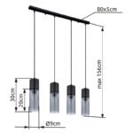 Suspensie metal negru mat, sticlă fumuriu, metal negru mat, cablu textil negru, LxLxA: 800x90x1560mm,excl. 4x E27 25W 230V - imagine 6
