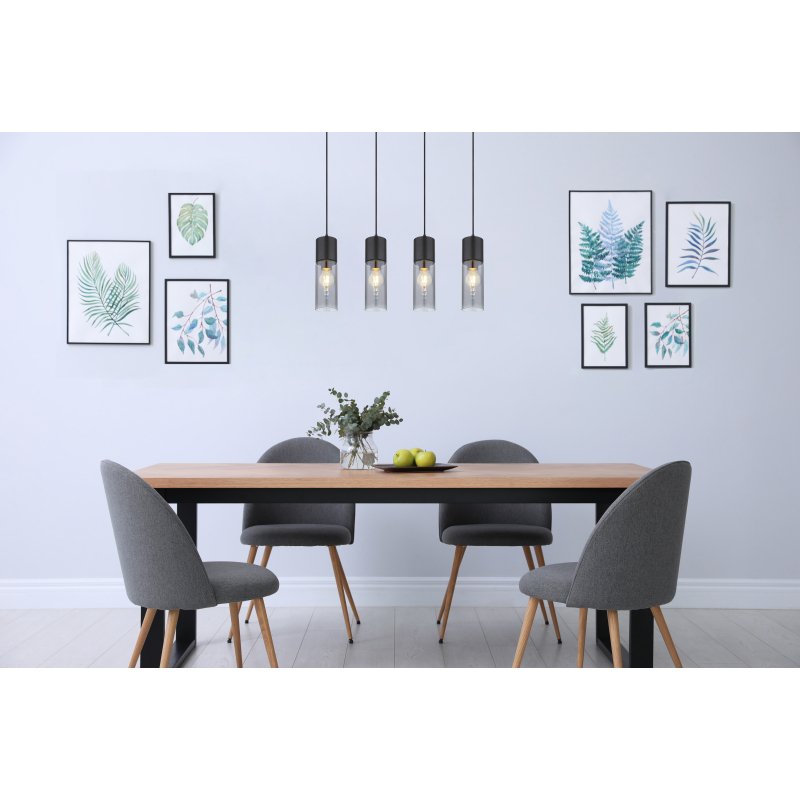 annika-21000-4hb-g27370-6 Suspensie metal negru mat, sticlă fumuriu, metal negru mat, cablu textil negru, LxLxA: 800x90x1560mm,excl. 4x E27 25W 230V - imagine 1