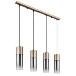 Suspensie, metal cappuccino mat, sticlă fumurie, gradient clar, cablu textil negru, înălțimea poate fi scurtată, sticlă cu caneluri, LxLxA: 800x90x1560mm, excl. 4x E27 25W 230V - imagine 3