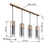 Suspensie, metal cappuccino mat, sticlă fumurie, gradient clar, cablu textil negru, înălțimea poate fi scurtată, sticlă cu caneluri, LxLxA: 800x90x1560mm, excl. 4x E27 25W 230V - imagine 6