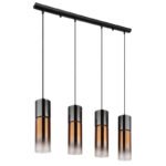 Lampă suspendată metal negru mat, sticlă de culoare cupru, gradient transparent, metal negru-crom, cablu textil negru, LxLxA: 800x90x1560mm, fără 4x E27 25W 230V - imagine 2