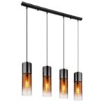 Lampă suspendată metal negru mat, sticlă de culoare cupru, gradient transparent, metal negru-crom, cablu textil negru, LxLxA: 800x90x1560mm, fără 4x E27 25W 230V