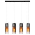Lampă suspendată metal negru mat, sticlă de culoare cupru, gradient transparent, metal negru-crom, cablu textil negru, LxLxA: 800x90x1560mm, fără 4x E27 25W 230V - imagine 3