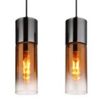 Lampă suspendată metal negru mat, sticlă de culoare cupru, gradient transparent, metal negru-crom, cablu textil negru, LxLxA: 800x90x1560mm, fără 4x E27 25W 230V - imagine 4