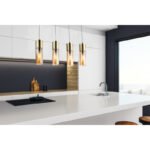 Suspensie, alamă mat, sticlă fumuriu auriu cablu textil maro, Lxlxh: 800x90x1560, excl 230V 4xE27 25W - imagine 2