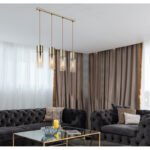 Suspensie, alamă mat, sticlă fumuriu auriu cablu textil maro, Lxlxh: 800x90x1560, excl 230V 4xE27 25W - imagine 3