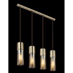 Suspensie, alamă mat, sticlă fumuriu auriu cablu textil maro, Lxlxh: 800x90x1560, excl 230V 4xE27 25W - imagine 4