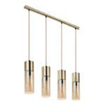 Suspensie, alamă mat, sticlă fumuriu auriu cablu textil maro, Lxlxh: 800x90x1560, excl 230V 4xE27 25W - imagine 5