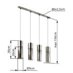 Suspensie , nichel mat, sticlă fumuriu,  cablu textil negru-alb , LxWxH: 800x90x1560, excl 4xE27 25W 230V. - imagine 6