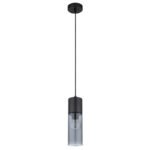 Suspensie metal negru mat, sticlă fumuriu, metal negru mat, cablu textil negru, ø: 100mm, H: 1525mm, excl. 1x E27 25W 230V - imagine 3