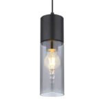 Suspensie metal negru mat, sticlă fumuriu, metal negru mat, cablu textil negru, ø: 100mm, H: 1525mm, excl. 1x E27 25W 230V - imagine 4