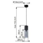 Suspensie metal negru mat, sticlă fumuriu, metal negru mat, cablu textil negru, ø: 100mm, H: 1525mm, excl. 1x E27 25W 230V - imagine 6