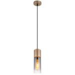 Lampă suspendată metal cappuccino mat, sticlă colorată fumurie, gradient clar, cablu textil negru, înălțimea poate fi scurtată, sticlă cu caneluri, ø: 100mm, H: 1525mm, excl. 1x E27 25W 230V
