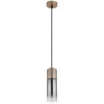 Lampă suspendată metal cappuccino mat, sticlă colorată fumurie, gradient clar, cablu textil negru, înălțimea poate fi scurtată, sticlă cu caneluri, ø: 100mm, H: 1525mm, excl. 1x E27 25W 230V - imagine 3