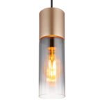 Lampă suspendată metal cappuccino mat, sticlă colorată fumurie, gradient clar, cablu textil negru, înălțimea poate fi scurtată, sticlă cu caneluri, ø: 100mm, H: 1525mm, excl. 1x E27 25W 230V - imagine 4