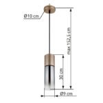 Lampă suspendată metal cappuccino mat, sticlă colorată fumurie, gradient clar, cablu textil negru, înălțimea poate fi scurtată, sticlă cu caneluri, ø: 100mm, H: 1525mm, excl. 1x E27 25W 230V - imagine 6