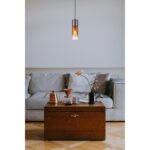 Lampă suspendată metal negru mat, sticlă de culoare cupru, gradient transparent, metal negru-crom, cablu textil negru, ø: 100mm, H: 1500mm, fără 1x E27 25W 230V - imagine 2