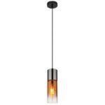 Lampă suspendată metal negru mat, sticlă de culoare cupru, gradient transparent, metal negru-crom, cablu textil negru, ø: 100mm, H: 1500mm, fără 1x E27 25W 230V