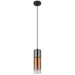 Lampă suspendată metal negru mat, sticlă de culoare cupru, gradient transparent, metal negru-crom, cablu textil negru, ø: 100mm, H: 1500mm, fără 1x E27 25W 230V - imagine 3