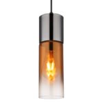 Lampă suspendată metal negru mat, sticlă de culoare cupru, gradient transparent, metal negru-crom, cablu textil negru, ø: 100mm, H: 1500mm, fără 1x E27 25W 230V - imagine 4