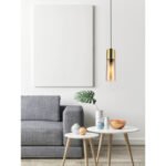 Suspensie , alamă mat, sticlă fumuriu auriu  cablu textil maroD: 105, H :. 1525 excl 1xE27 25W 230V - imagine 2