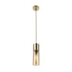 Suspensie , alamă mat, sticlă fumuriu auriu  cablu textil maroD: 105, H :. 1525 excl 1xE27 25W 230V