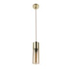 Suspensie , alamă mat, sticlă fumuriu auriu  cablu textil maroD: 105, H :. 1525 excl 1xE27 25W 230V - imagine 3