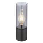 Lampă de masă metal negru mat, sticlă fumurie, cablu textil negru, touch on/off, ø: 90mm, H: 300mm, lungime cablu 1500mm, excl. 1x E27 25W 230V