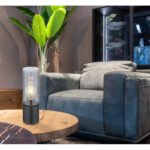 Lampă de masă metal negru mat, sticlă fumurie, cablu textil negru, touch on/off, ø: 90mm, H: 300mm, lungime cablu 1500mm, excl. 1x E27 25W 230V - imagine 3