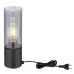 Lampă de masă metal negru mat, sticlă fumurie, cablu textil negru, touch on/off, ø: 90mm, H: 300mm, lungime cablu 1500mm, excl. 1x E27 25W 230V - imagine 5