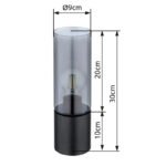 Lampă de masă metal negru mat, sticlă fumurie, cablu textil negru, touch on/off, ø: 90mm, H: 300mm, lungime cablu 1500mm, excl. 1x E27 25W 230V - imagine 6
