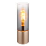 Lampă de masă metal cappuccino mat, sticlă fumurie, gradient clar, cablu textil alb, touch on/off, sticlă cu caneluri, ø: 90mm, H: 300mm, lungime cablu 1500mm, excl. 1x E27 25W 230V