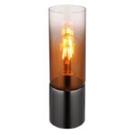 Lampă de masă din metal negru-crom, sticlă de culoare cupru, gradient transparent, cablu textil negru, touch on/off, ø: 90mm, H: 300mm, lungime cablu 1500mm, fără 1x E27 25W 230V