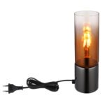 Lampă de masă din metal negru-crom, sticlă de culoare cupru, gradient transparent, cablu textil negru, touch on/off, ø: 90mm, H: 300mm, lungime cablu 1500mm, fără 1x E27 25W 230V - imagine 4