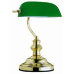 Lampă de birou , alamă, sticlă verde, comutator, LxWxH: 250x190x360, excl 1xE27 60W 230V