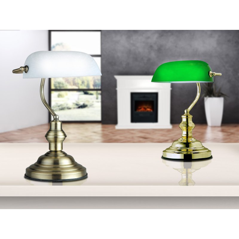 antique-2491-g690-2 Lampă de birou , alamă, sticlă verde, comutator, LxWxH: 250x190x360, excl 1xE27 60W 230V - imagine 1