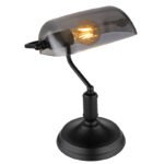 Lampă de masă metal negru mat, sticlă fumurie, cablu PVC negru, întrerupător pe cablu, L x l x I: 250x160x320mm, lungime cablu 1500mm, fără 1x E27 60W 230V