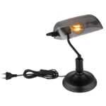 Lampă de masă metal negru mat, sticlă fumurie, cablu PVC negru, întrerupător pe cablu, L x l x I: 250x160x320mm, lungime cablu 1500mm, fără 1x E27 60W 230V - imagine 4