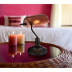 Lampă de masă din metal negru mat, sticlă de culoarea cuprului, gradient transparent, cablu PVC negru, întrerupător pe cablu, LxLxA: 250x190x360mm, lungime cablu 1500mm, fără 1x E27 60W 230V