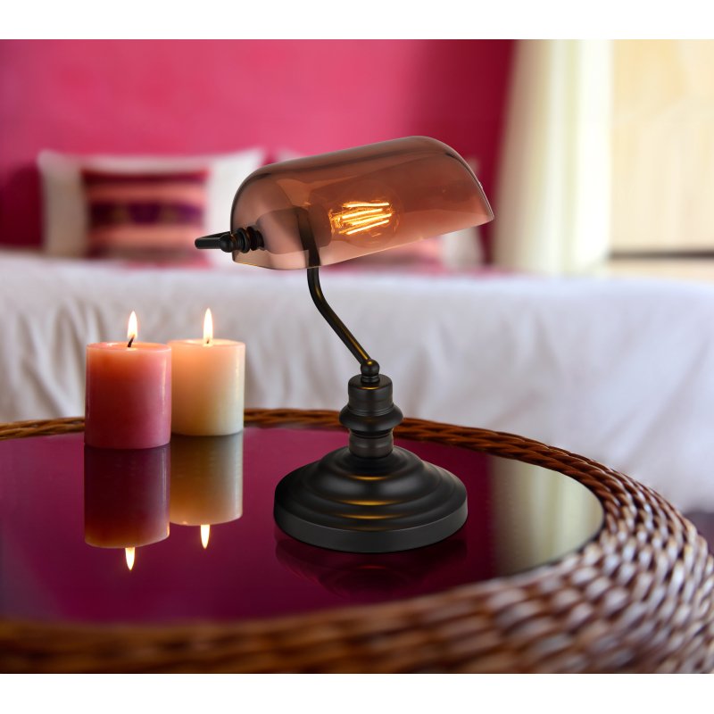 antique-2491c-g28894-5 Lampă de masă din metal negru mat, sticlă de culoarea cuprului, gradient transparent, cablu PVC negru, întrerupător pe cablu, LxLxA: 250x190x360mm, lungime cablu 1500mm, fără 1x E27 60W 230V - imagine 1