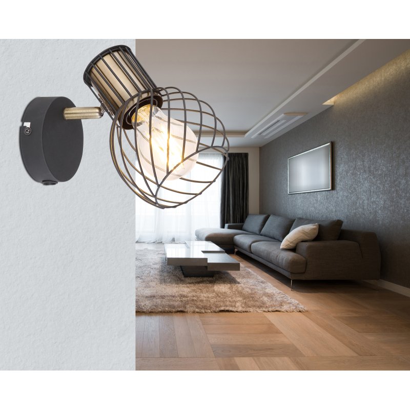 argusto-54013-1-g25055-6 Spot bara, metal negru mat/auriu, intrerupator BxH:120x165, AL:160, exkl. 1xE27 40W 230V - imagine 1