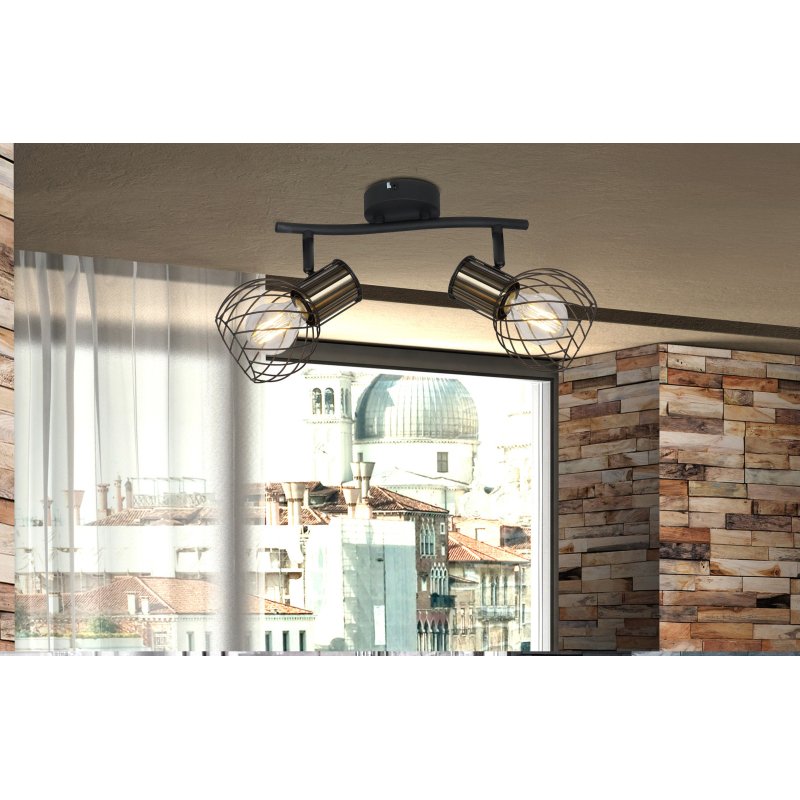argusto-54013-2-g25056-6 Spot bara, metal negru mat/auriu, LxBxH:296x230x185, exkl. 2xE27 40W 230V - imagine 1