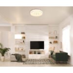 Plafonieră alb metalic, plastic opal strălucitor, inel cromat, ø: 380mm, H: 65mm, incl. LED 24W 230V, sursă 2500lm, ieșire 1400lm, 3000K