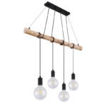 Suspensie metal negru mat, lemn natural, cablu înfășurat, LxLxH: 900x70x1200, excl 4xE27 60W 230V - imagine 3