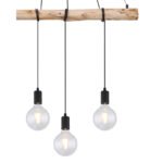 Suspensie metal negru mat, lemn natural, cablu înfășurat, LxLxH: 900x70x1200, excl 4xE27 60W 230V - imagine 4