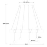Suspensie metal negru mat, lemn natural, cablu înfășurat, LxLxH: 900x70x1200, excl 4xE27 60W 230V - imagine 5