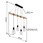 Suspensie metal negru mat, lemn natural, cablu înfășurat, LxLxH: 900x70x1200, excl 4xE27 60W 230V - imagine 6