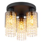 Plafonieră metal negru mat, sticlă fumurie, cristale de sticlă transparente, ø: 280mm, I: 260mm, excl. 3x E27 40W 230V